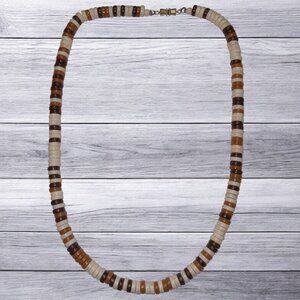 Vintage Beaded Necklace Brown & Cream Lucite Boho Beach Coastal Native Normcore